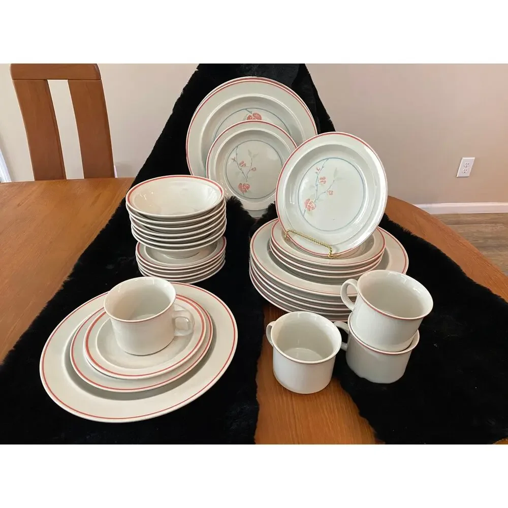 Vintage Anchor Hocking Coralsea Dishes Dinner Salad Cup and Saucers Bowls